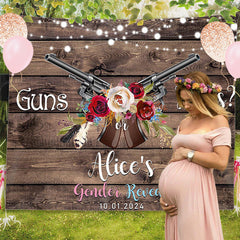Lofaris Personalized Gun Or Rose Wood Gender Reveal Backdrop
