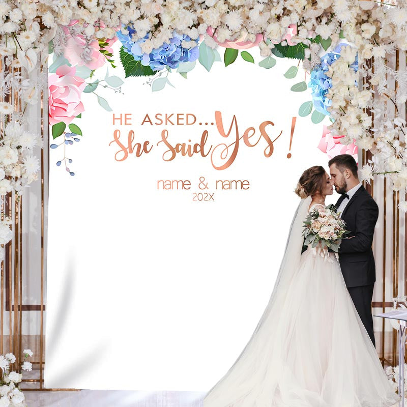 Lofaris Personalized He Asked She Said Yes Wedding Backdrop Banner