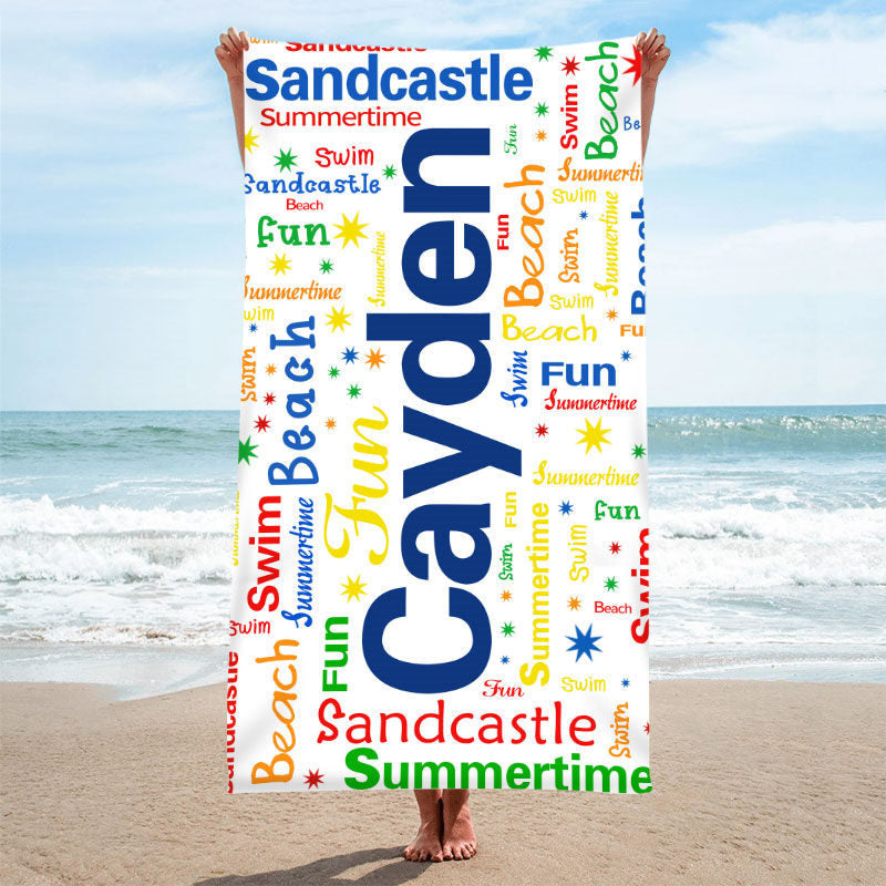Lofaris Personalized Heart Name Summertime Swim Beach Towel