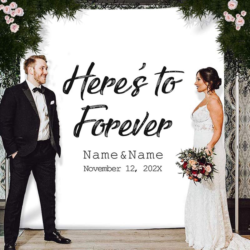 Lofaris Personalized Here to Forever Wedding Reception Backdrop