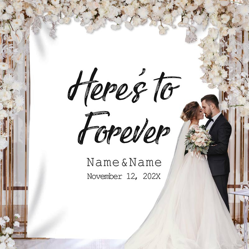 Lofaris Personalized Here to Forever Wedding Reception Backdrop