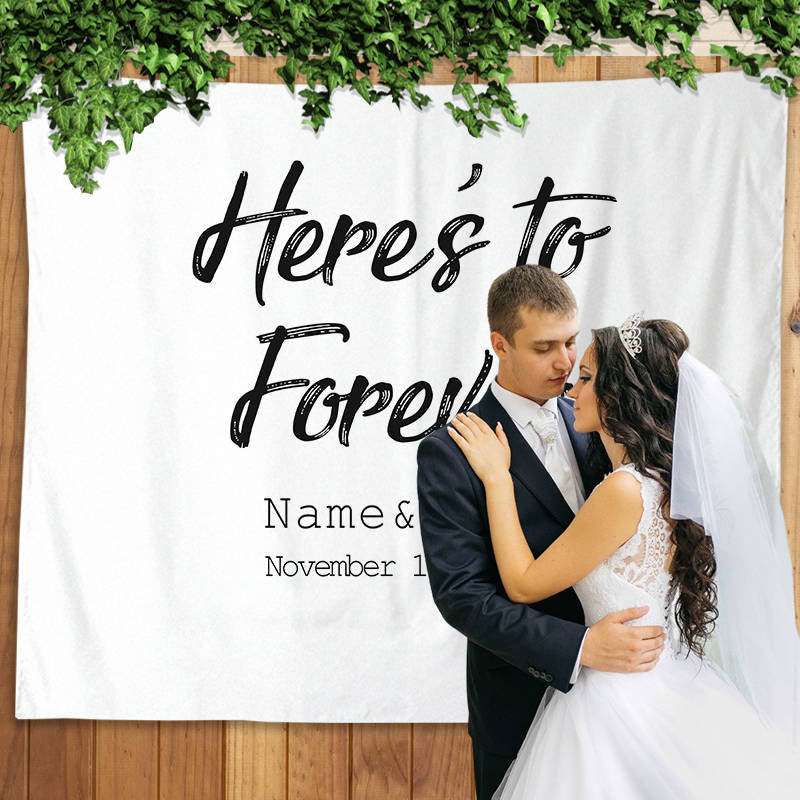 Lofaris Personalized Here to Forever Wedding Reception Backdrop