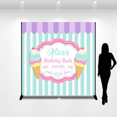 Lofaris Personalized Ice Cream Stripe Happy Birthday Backdrop