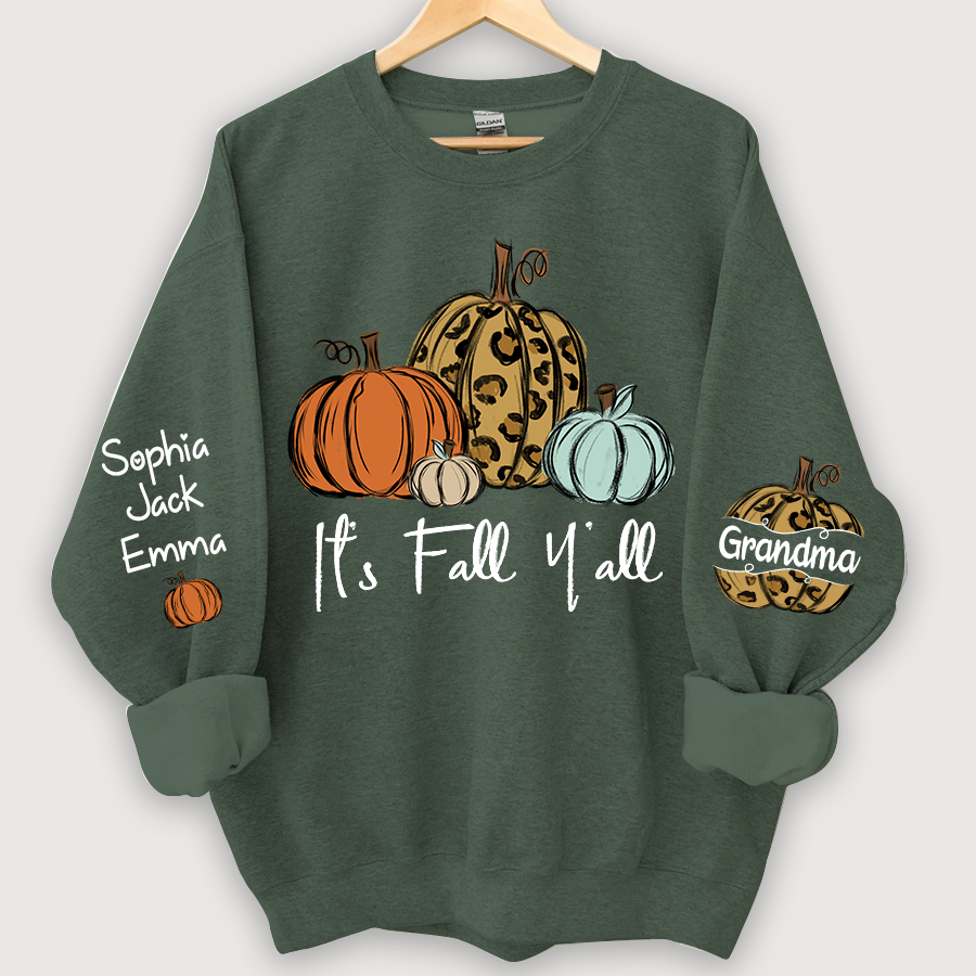 Lofaris Personalized Its Fall Yall Grandma And Grandkids Pumpkin autumn CL01 Sweatshirt