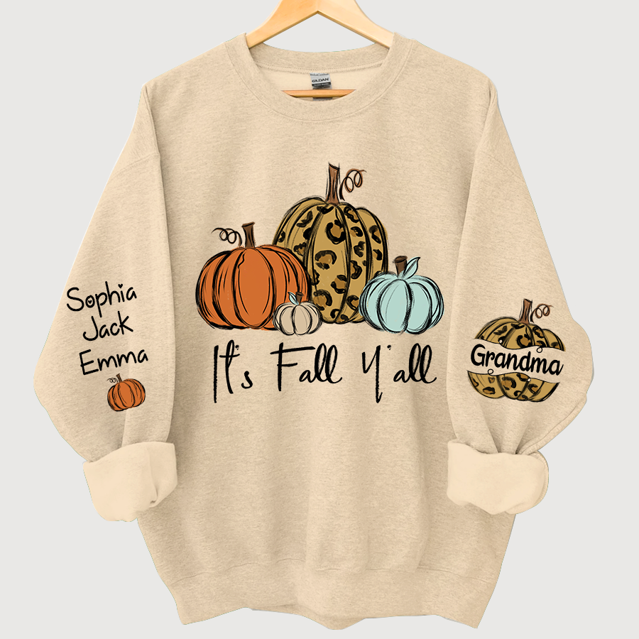 Lofaris Personalized Its Fall Yall Grandma And Grandkids Pumpkin autumn CL01 Sweatshirt