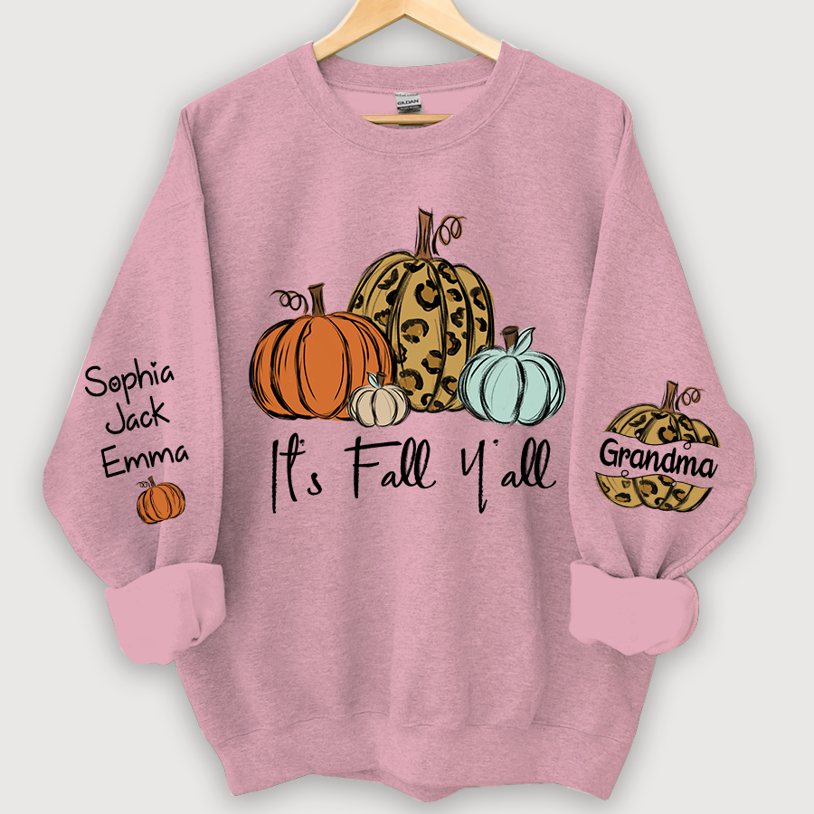 Lofaris Personalized Its Fall Yall Grandma And Grandkids Pumpkin autumn CL01 Sweatshirt