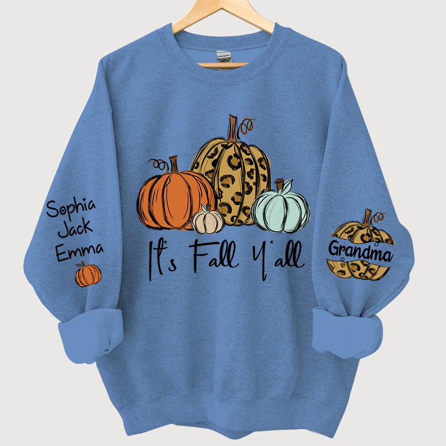 Lofaris Personalized Its Fall Yall Grandma And Grandkids Pumpkin autumn CL01 Sweatshirt