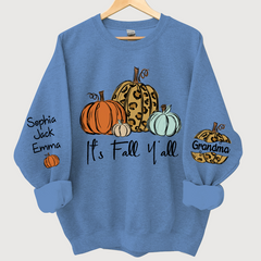 Lofaris Personalized Its Fall Yall Grandma And Grandkids Pumpkin autumn CL01 Sweatshirt