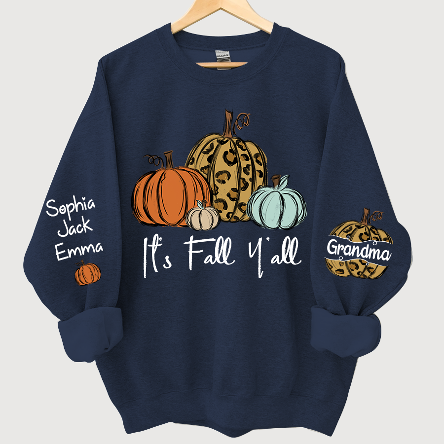 Lofaris Personalized Its Fall Yall Grandma And Grandkids Pumpkin autumn CL01 Sweatshirt
