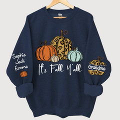 Lofaris Personalized Its Fall Yall Grandma And Grandkids Pumpkin autumn CL01 Sweatshirt