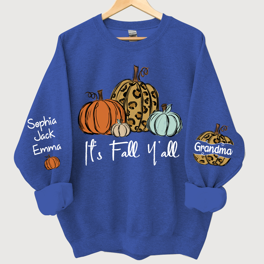 Lofaris Personalized Its Fall Yall Grandma And Grandkids Pumpkin autumn CL01 Sweatshirt