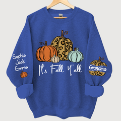 Lofaris Personalized Its Fall Yall Grandma And Grandkids Pumpkin autumn CL01 Sweatshirt