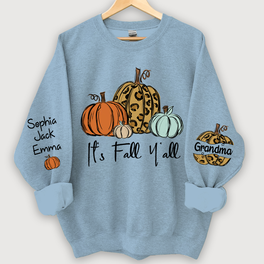 Lofaris Personalized Its Fall Yall Grandma And Grandkids Pumpkin autumn CL01 Sweatshirt
