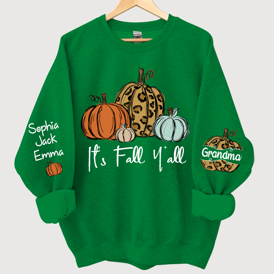 Lofaris Personalized Its Fall Yall Grandma And Grandkids Pumpkin autumn CL01 Sweatshirt