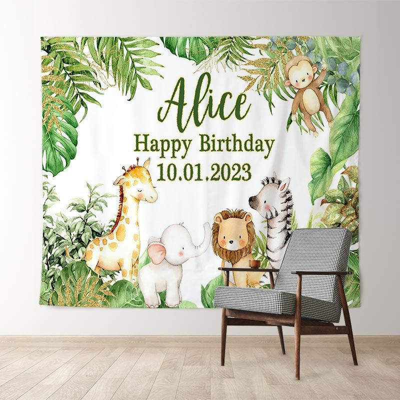 Lofaris Personalized Jungle Green Leaves Backdrops for Baby Shower