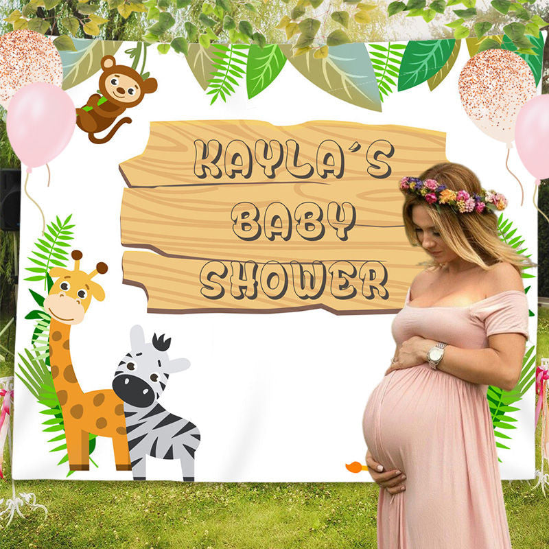 Lofaris Personalized Jungle Safari Fabric Sign Baby Shower Backdrop
