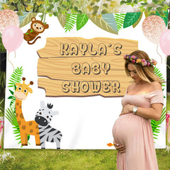 Lofaris Personalized Jungle Safari Fabric Sign Baby Shower Backdrop