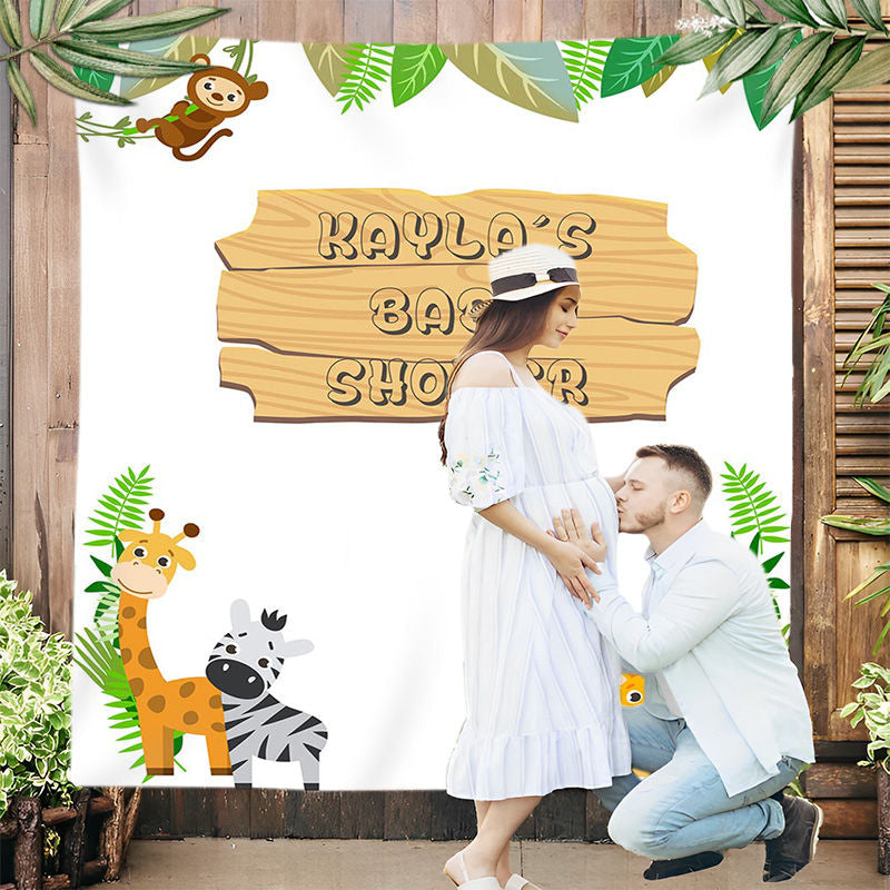 Lofaris Personalized Jungle Safari Fabric Sign Baby Shower Backdrop