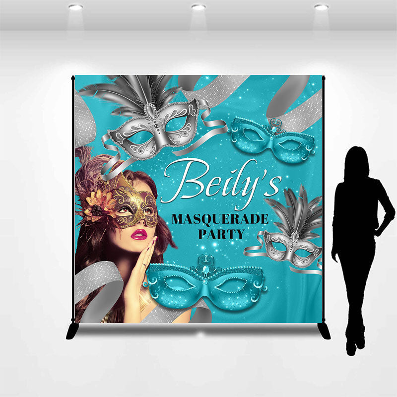 Lofaris Personalized Lake Blue Masquerade Party Backdrop