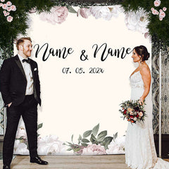 Lofaris Personalized Light Pink Floral Wedding Backdrop