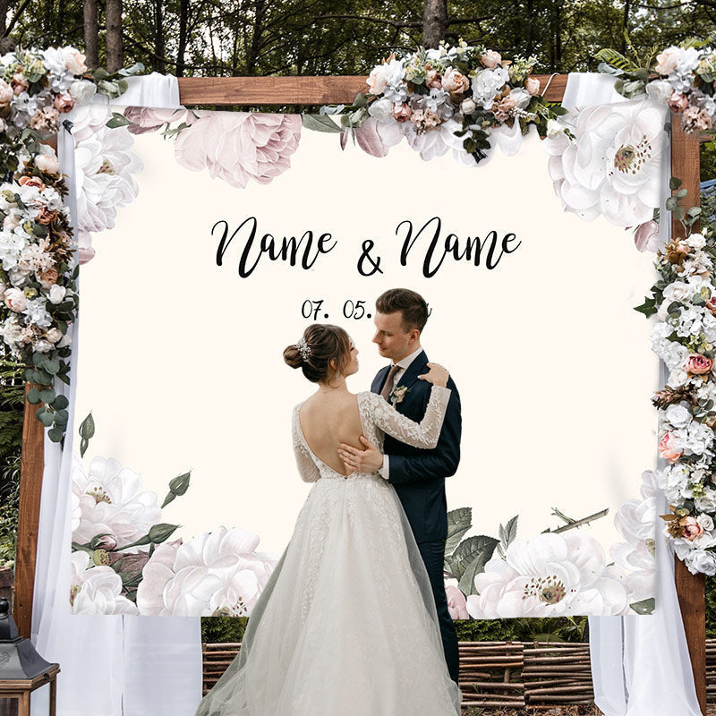 Lofaris Personalized Light Pink Floral Wedding Backdrop