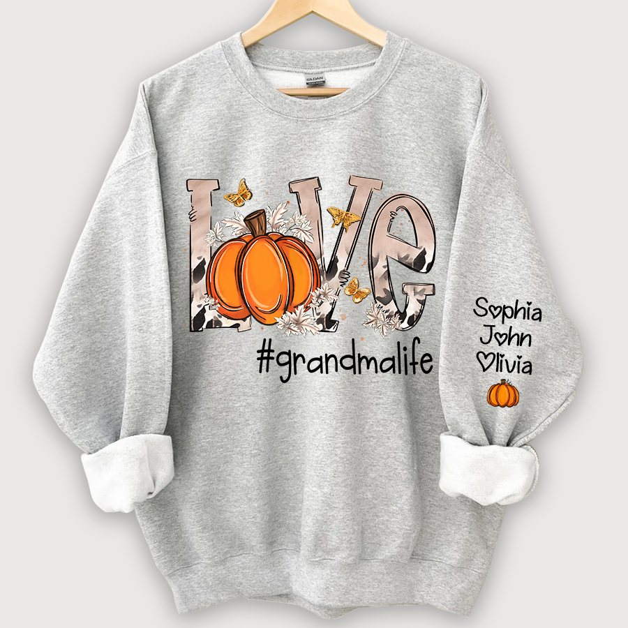 Lofaris Personalized Love Grandmalife Pumpkin And Grandkids Sweatshirt