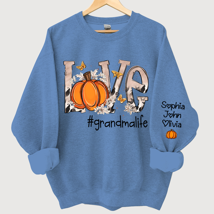 Lofaris Personalized Love Grandmalife Pumpkin And Grandkids Sweatshirt