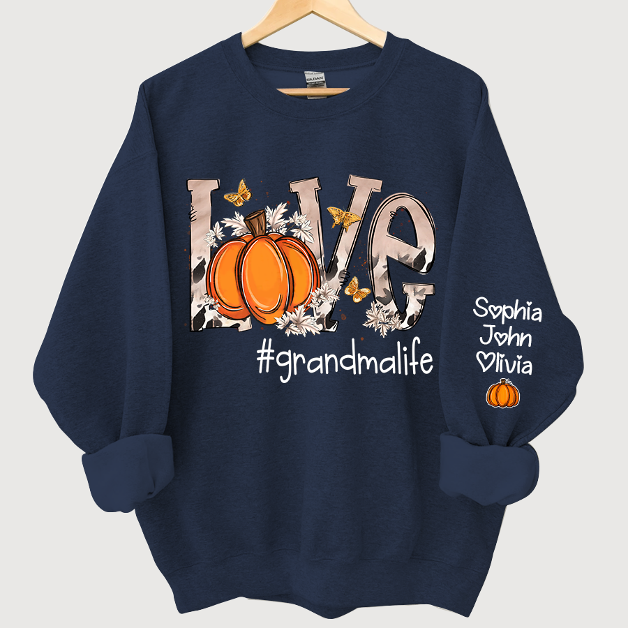 Lofaris Personalized Love Grandmalife Pumpkin And Grandkids Sweatshirt