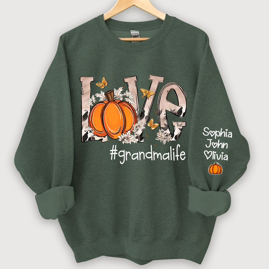 Lofaris Personalized Love Grandmalife Pumpkin And Grandkids Sweatshirt