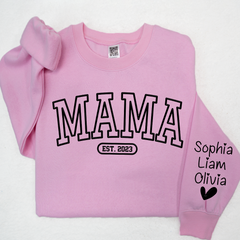 Lofaris Mama Sweatshirt With Personalized Child¡¯s Name Embossed On Sleeve Mother¡¯s Day Gift LTP01