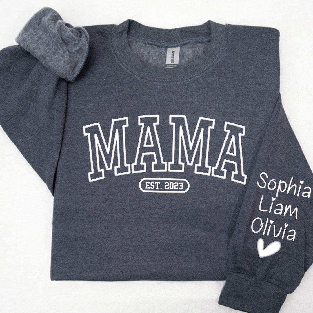 Lofaris Mama Sweatshirt With Personalized Child¡¯s Name Embossed On Sleeve Mother¡¯s Day Gift LTP01
