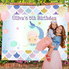 Lofaris Personalized Mermaid And Shell Birthday Backdrop Decor