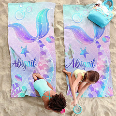 Lofaris Personalized Mermaid Tail Name Beach Towel For Girl