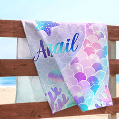 Lofaris Personalized Mermaid Tail Name Beach Towel For Girl