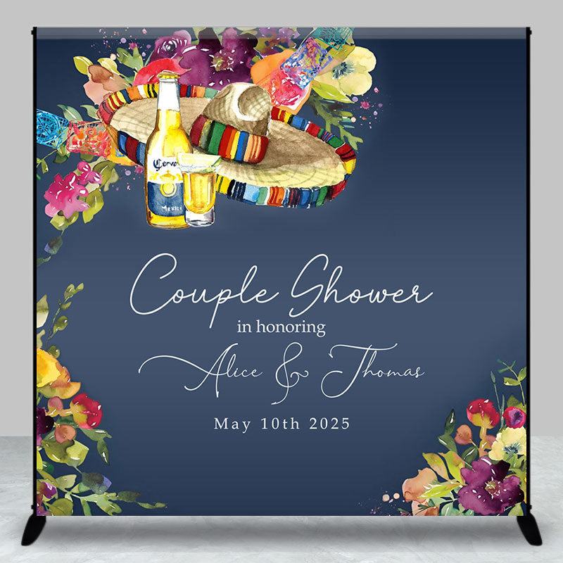 Lofaris Personalized Mexican Hat Beer Couple Shower Backdrop
