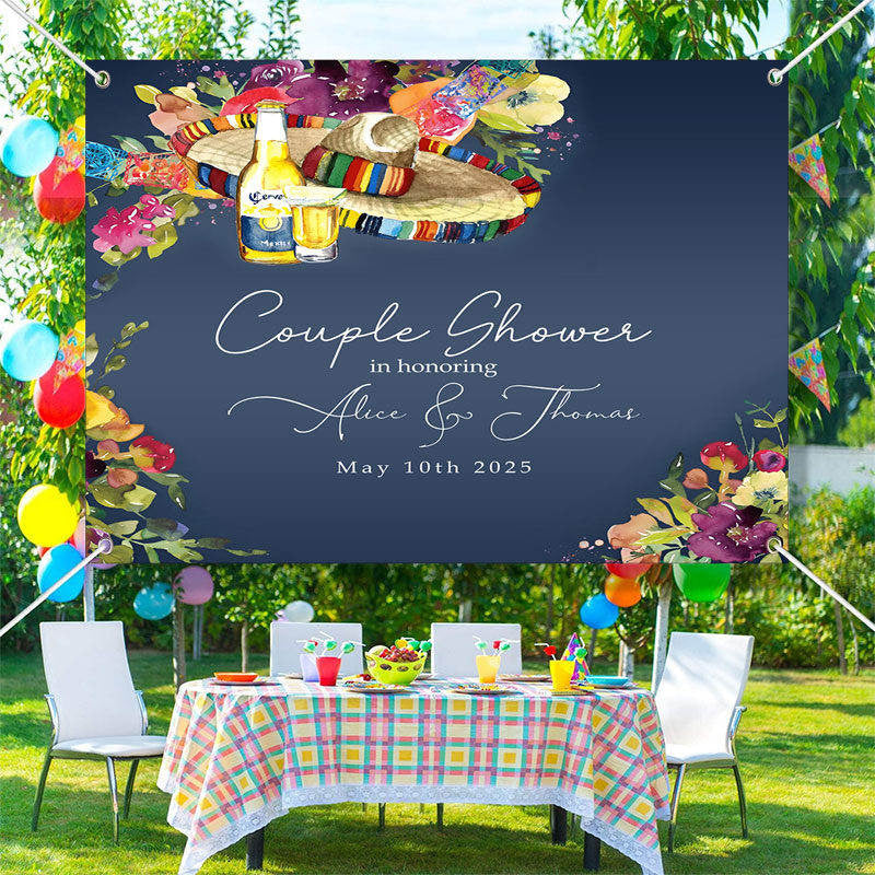Lofaris Personalized Mexican Hat Beer Couple Shower Backdrop