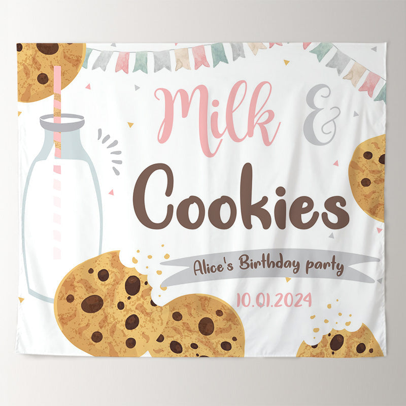 Lofaris Personalized Milk Cookies White Birthday Backdrop