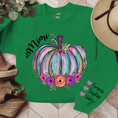 Lofaris Personalized Mimi Pumpkin Flower Color & Kids Autumn Grandma Gift TH Sweatshirt
