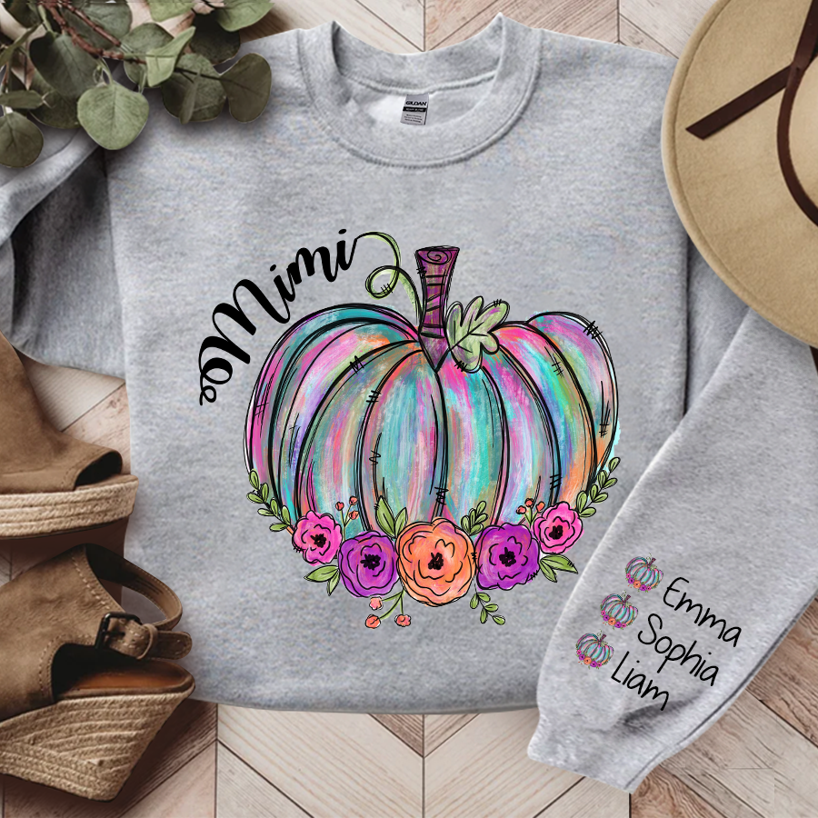 Lofaris Personalized Mimi Pumpkin Flower Color & Kids Autumn Grandma Gift TH Sweatshirt