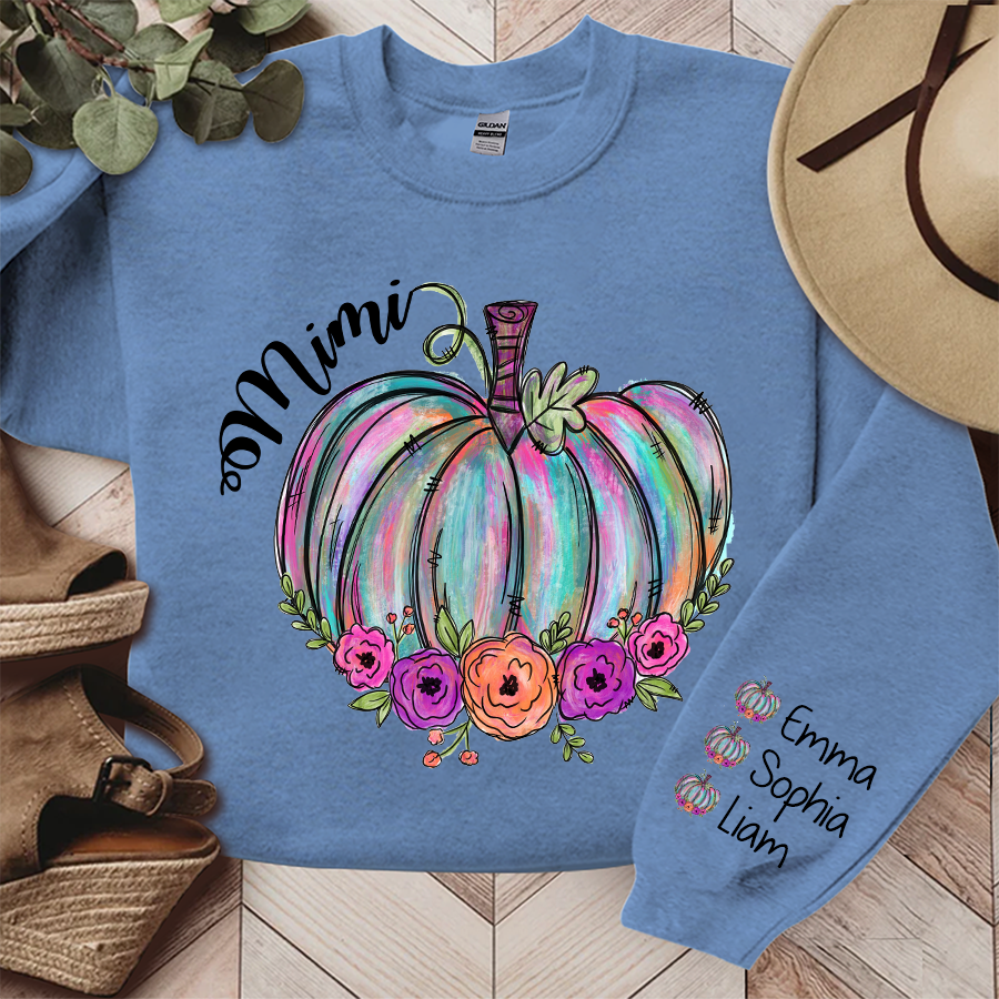 Lofaris Personalized Mimi Pumpkin Flower Color & Kids Autumn Grandma Gift TH Sweatshirt