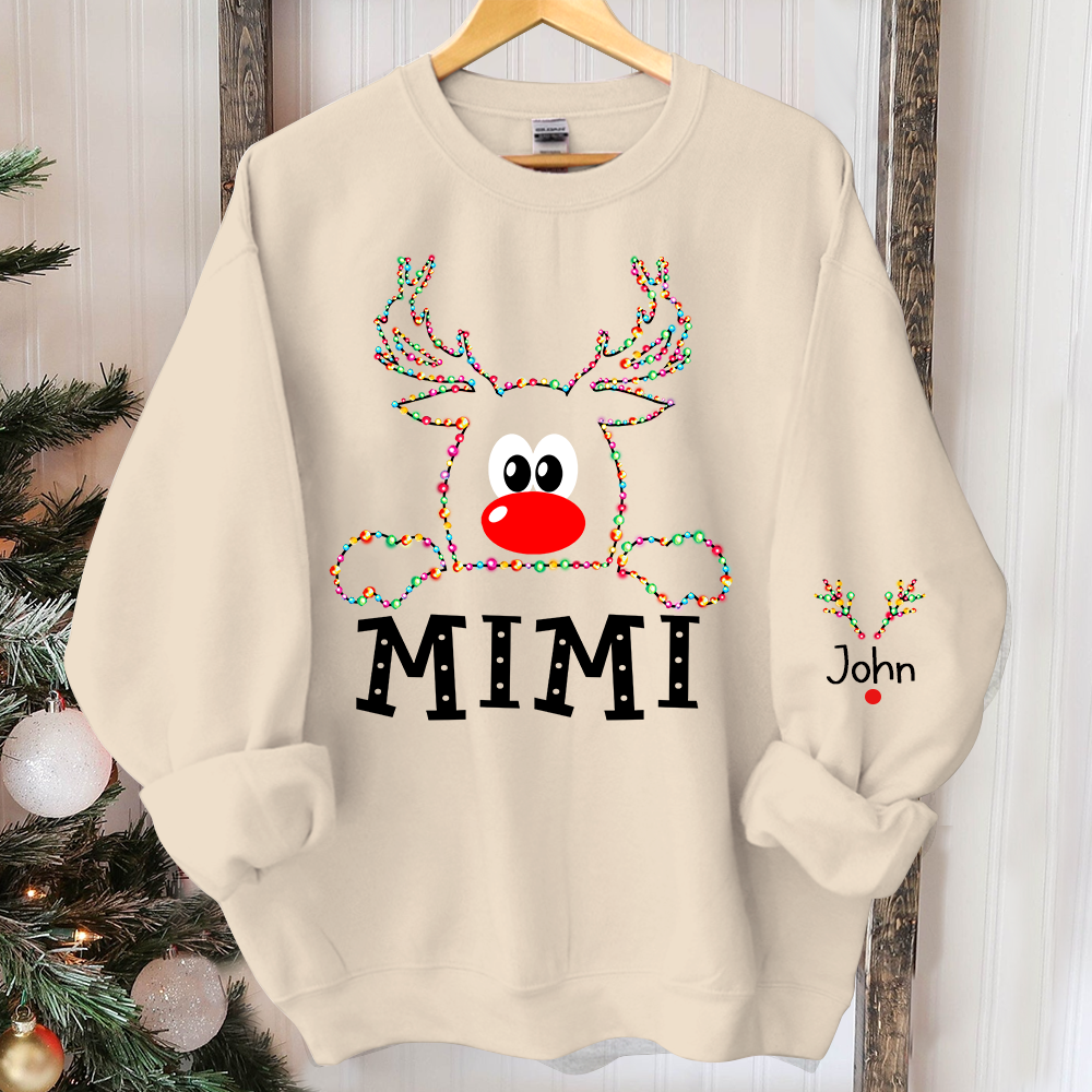 Lofaris Personalized Mimi Reindeer Light Christmas Sweatshirt