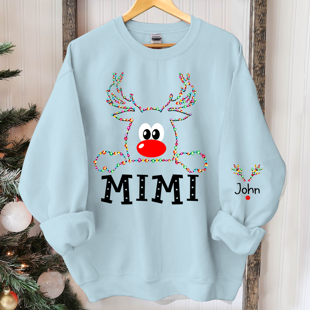 Lofaris Personalized Mimi Reindeer Light Christmas Sweatshirt