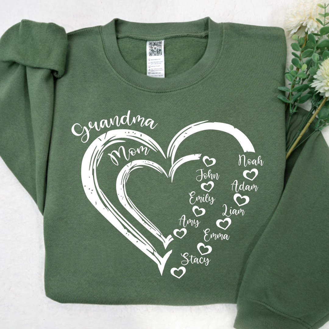 Lofaris Personalized Mom Grandma Heart And Grandkids Sweatshirt