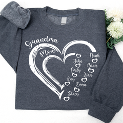 Lofaris Personalized Mom Grandma Heart And Grandkids Sweatshirt