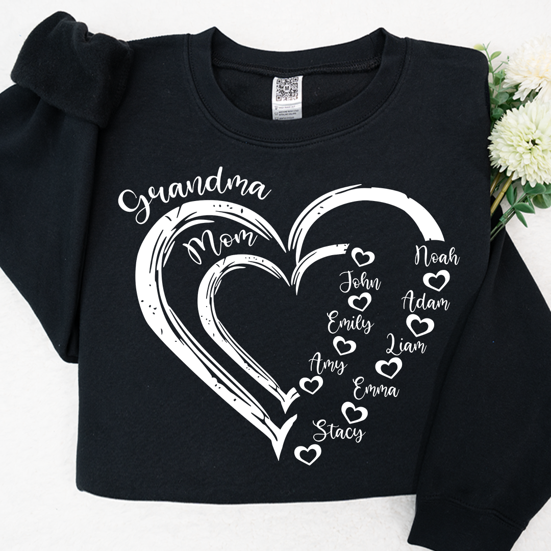 Lofaris Personalized Mom Grandma Heart And Grandkids Sweatshirt