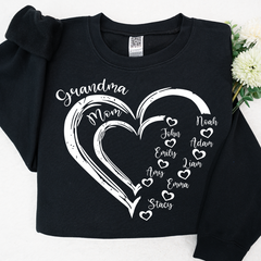 Lofaris Personalized Mom Grandma Heart And Grandkids Sweatshirt