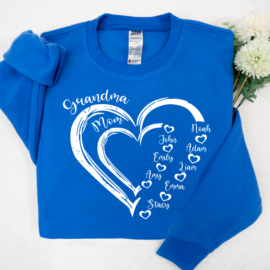 Lofaris Personalized Mom Grandma Heart And Grandkids Sweatshirt