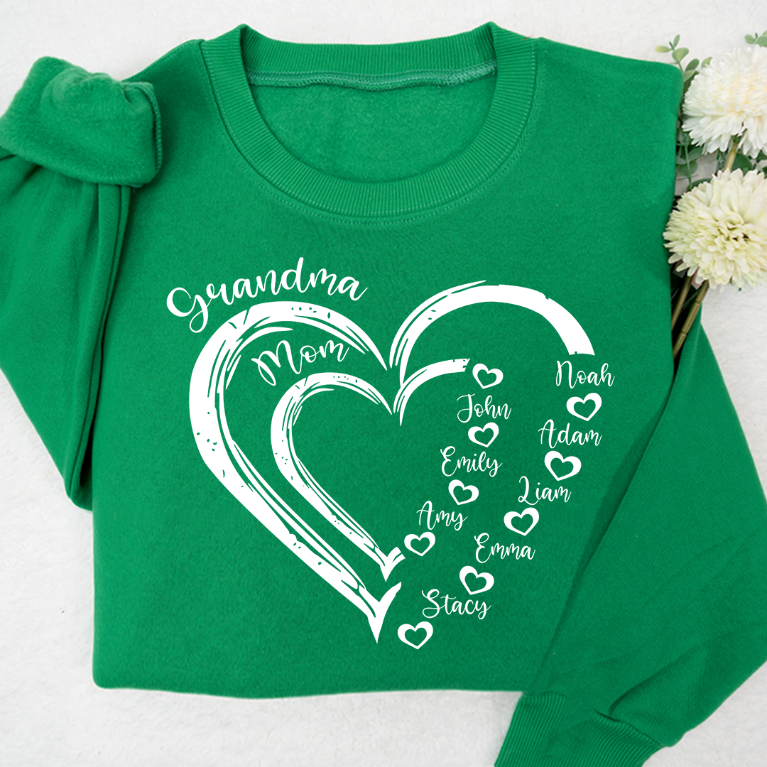 Lofaris Personalized Mom Grandma Heart And Grandkids Sweatshirt