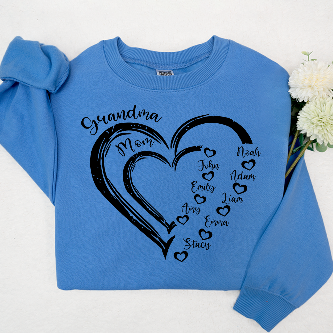 Lofaris Personalized Mom Grandma Heart And Grandkids Sweatshirt