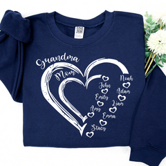 Lofaris Personalized Mom Grandma Heart And Grandkids Sweatshirt